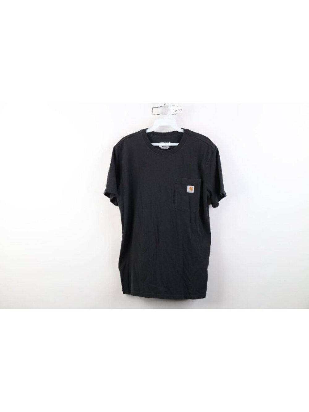 Vtg Y2K Carhartt Womens Medium Faded Spell Out Loose Fit Pocket T-Shirt Black